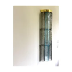 Graue & Hellblaue Tronchi Wandleuchten aus Muranoglas von Simoeng, 2er Set