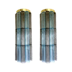 Graue & Hellblaue Tronchi Wandleuchten aus Muranoglas von Simoeng, 2er Set