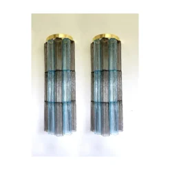 Graue & Hellblaue Tronchi Wandleuchten aus Muranoglas von Simoeng, 2er Set