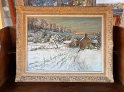 Großes Victor Zolnierowicz, Winterlandschaft, 1950er Ölgemälde auf Leinwand, gerahmt