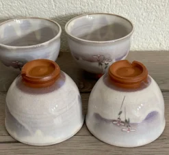 Hagi Ware Junomi Teetassen von Yuka Matsuo, 4er Set