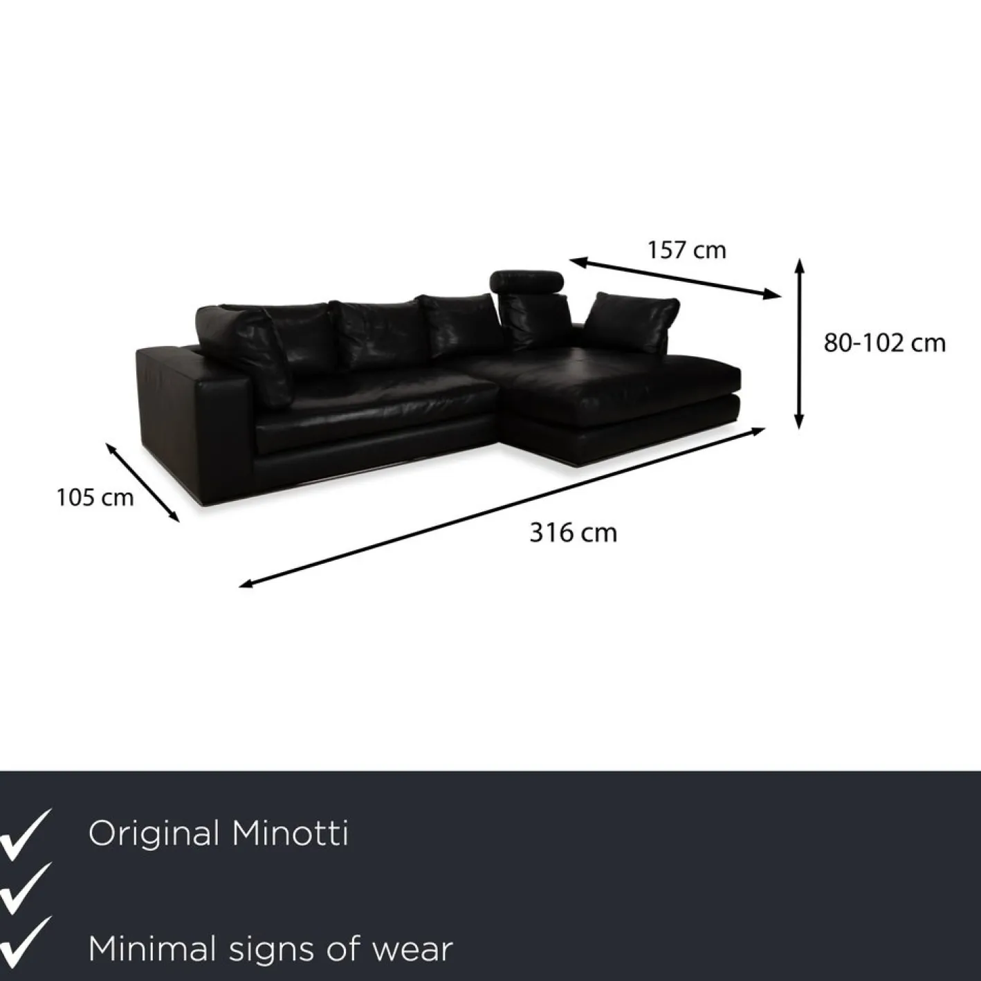 Hamilton Ecksofa aus schwarzem Leder von Minotti