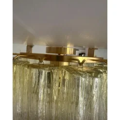 Handgefertigte Deckenlampe in Gold mit bernsteinfarbenem Murano Glas von Simoeng für Simoeng