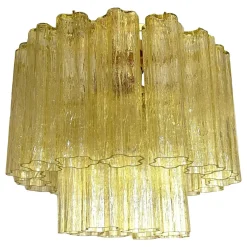 Handgefertigte Deckenlampe in Gold mit bernsteinfarbenem Murano Glas von Simoeng für Simoeng