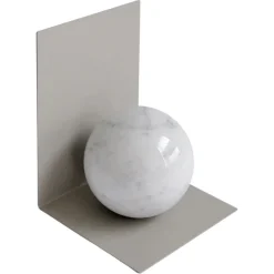 Handgefertigte Metall Buchstütze mit Kugel aus weißem Carrara Marmor von Fiam