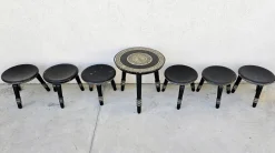 Handgeschnitzter Couchtisch mit Hockern Ettore Zacchari zugeschrieben, Italien, 1890er, 7 . Set