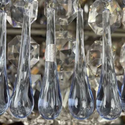 Italienische Deckenlampe mit Blauen und Transparenten Kristallen mit Vier Leuchten, 1960