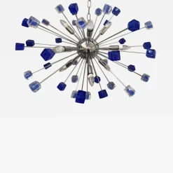 Italienischer handgefertigter Sputnik Kronleuchter aus blauem Muranoglas von Simoeng