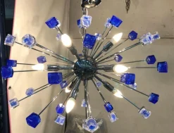 Italienischer handgefertigter Sputnik Kronleuchter aus blauem Muranoglas von Simoeng