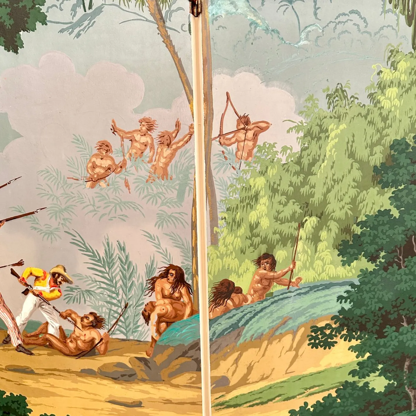 20. Jh. Vier Panel Tapetenschirm von Zuber, 1940er