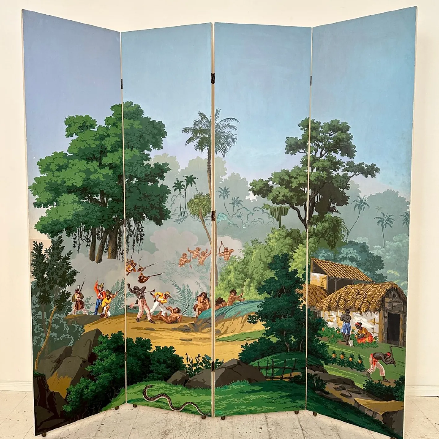 20. Jh. Vier Panel Tapetenschirm von Zuber, 1940er