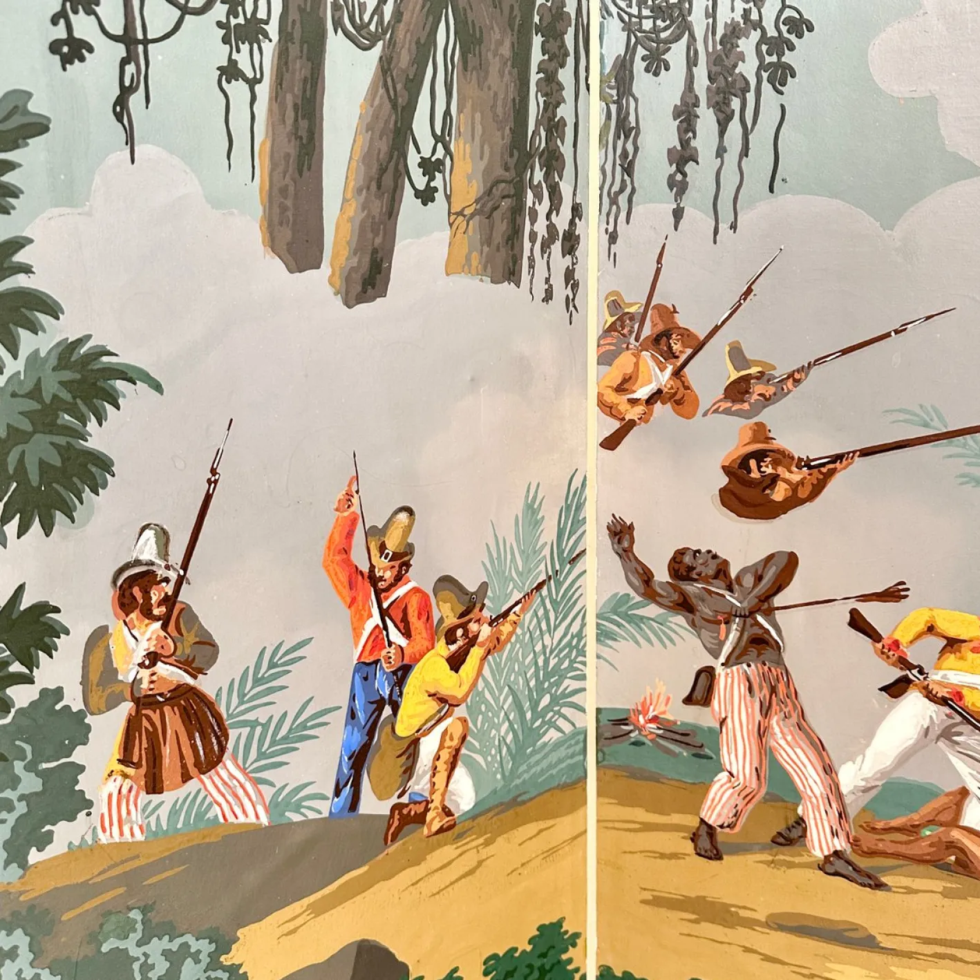 20. Jh. Vier Panel Tapetenschirm von Zuber, 1940er