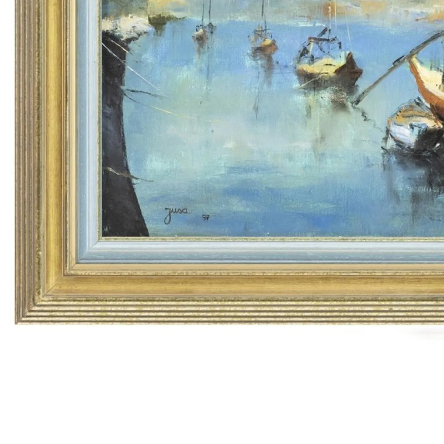 Jusa Hafenblick, 1990er, Acryl auf Leinwand