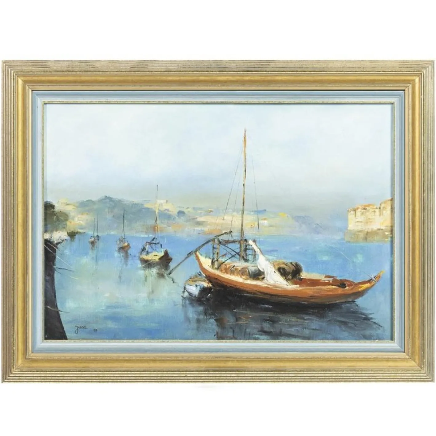Jusa Hafenblick, 1990er, Acryl auf Leinwand