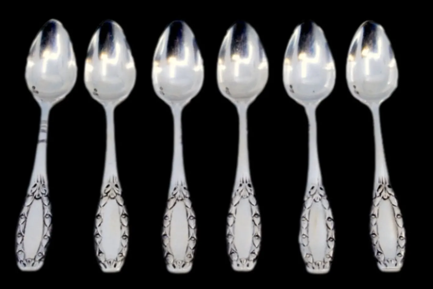 Kaffeelöffel aus Silber mit gehobenen Griffen, 6er Set