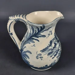 Majolika Krug mit Landschaft, Häusern und Blumen in Weiß & Blau von Albissola, 1960er