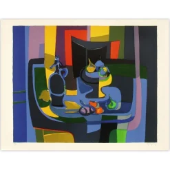Marcel Mouly, Stilleben mit Obstschale und Siphon, 1980er, Lithographie