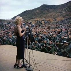 Marilyn Monroe Entertaining Troops in Schwarz von Bettmann