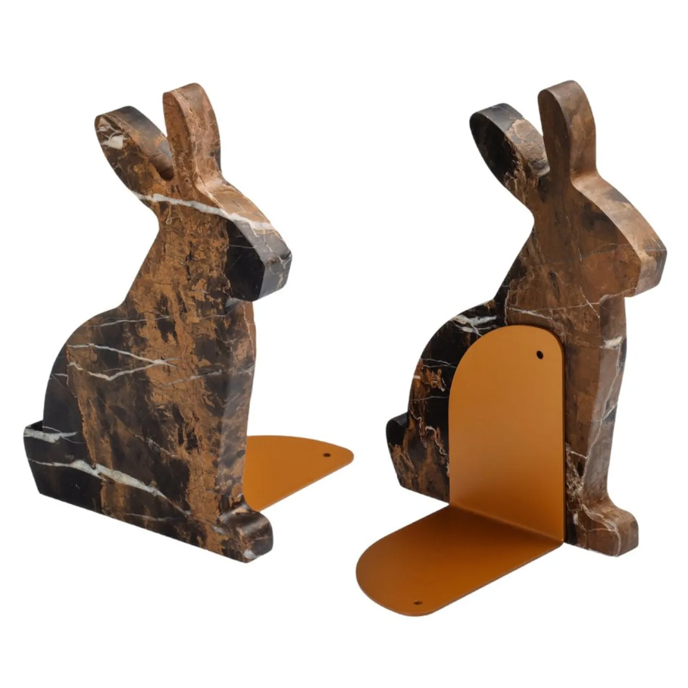 Marmor und Stahl Bunny Buchstützen von Alessandra Grasso, 2er Set