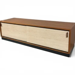Mid-Century Teak Sideboard mit Türen aus Seegras von Florence Knoll