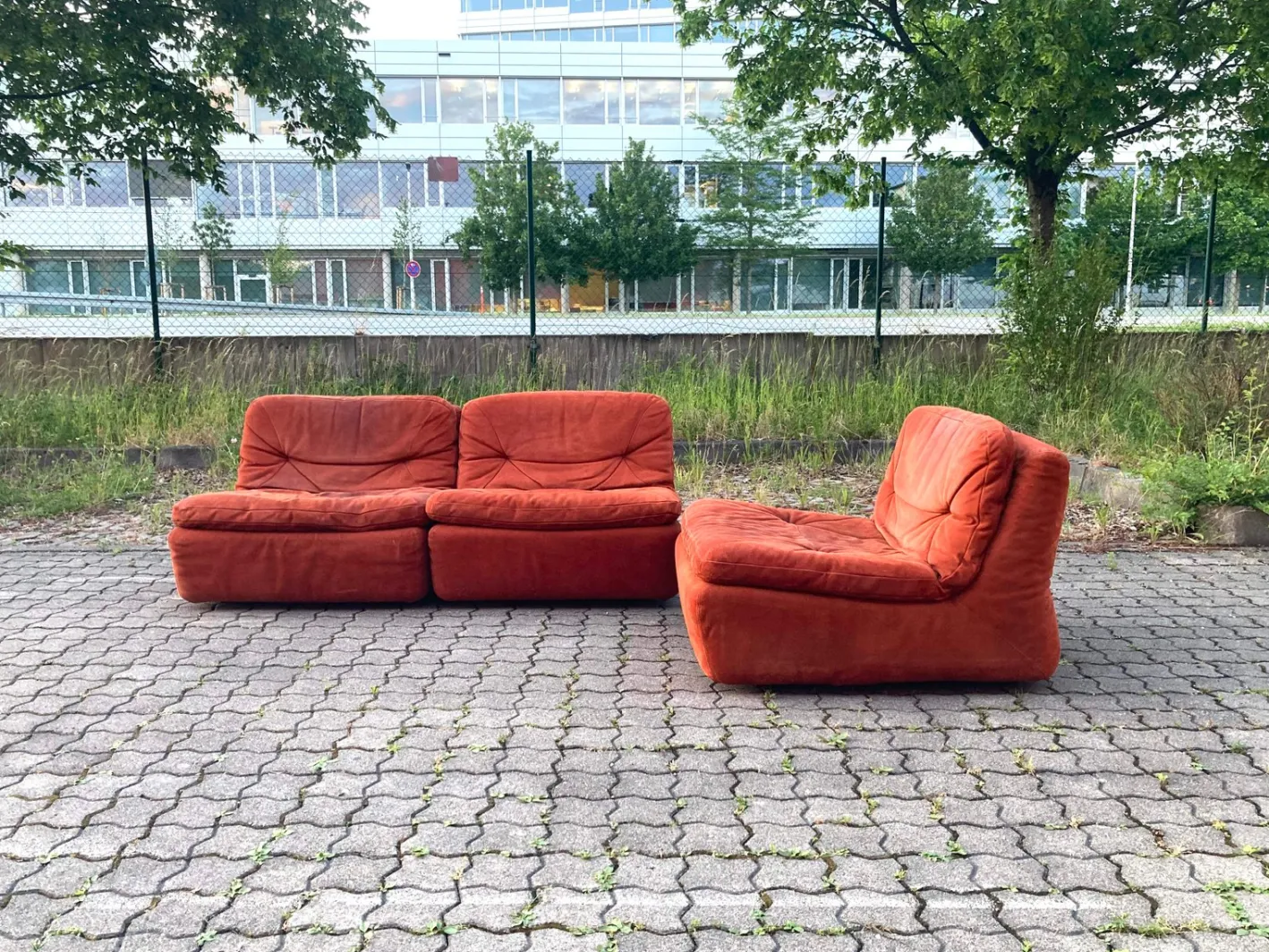 Modulares Vintage Sofa mit Veloursbezug, 1970er, 3er Set