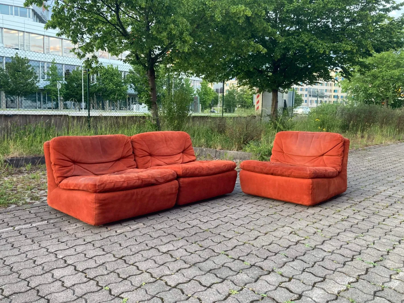 Modulares Vintage Sofa mit Veloursbezug, 1970er, 3er Set