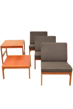 Modulare Teak Sessel mit Beistelltischen von Ole Gjerløv Knudsen & Torben Lind für France & Søn, 1960er, 5er Set