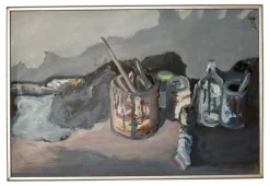 Nilsson, Stillleben mit Farbtöpfen, 1950er, Öl