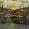 4-Panel Wandschirm mit lackierter Landschaft von Bernard Cuenin, 1970er