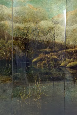 4-Panel Wandschirm mit lackierter Landschaft von Bernard Cuenin, 1970er