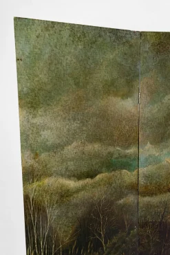4-Panel Wandschirm mit lackierter Landschaft von Bernard Cuenin, 1970er