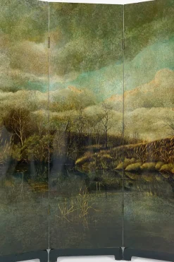 4-Panel Wandschirm mit lackierter Landschaft von Bernard Cuenin, 1970er