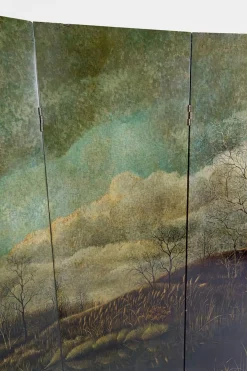 4-Panel Wandschirm mit lackierter Landschaft von Bernard Cuenin, 1970er