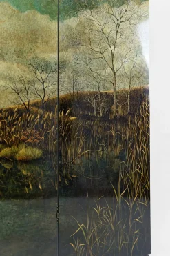 4-Panel Wandschirm mit lackierter Landschaft von Bernard Cuenin, 1970er