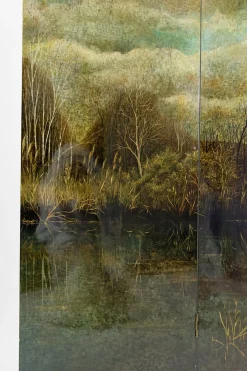 4-Panel Wandschirm mit lackierter Landschaft von Bernard Cuenin, 1970er