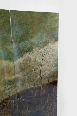 4-Panel Wandschirm mit lackierter Landschaft von Bernard Cuenin, 1970er