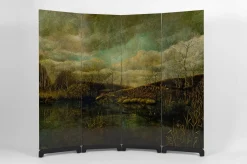 4-Panel Wandschirm mit lackierter Landschaft von Bernard Cuenin, 1970er