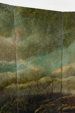 4-Panel Wandschirm mit lackierter Landschaft von Bernard Cuenin, 1970er