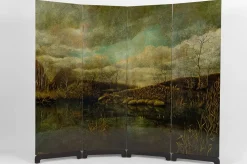 4-Panel Wandschirm mit lackierter Landschaft von Bernard Cuenin, 1970er