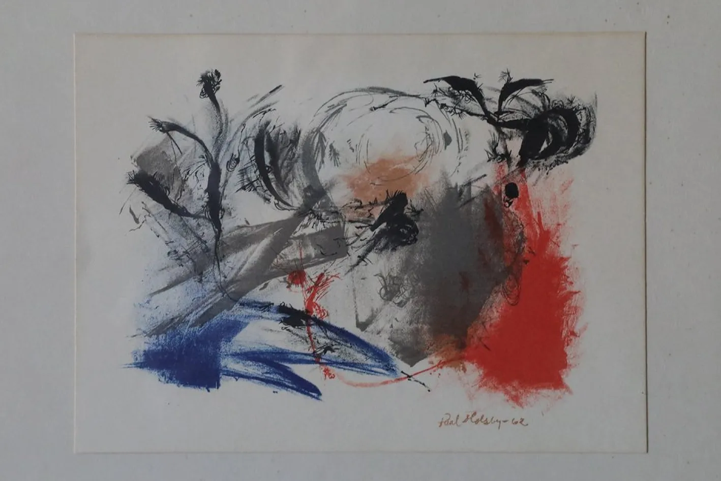 Paul Holsby, Komposition, Farblithographie, 1962, gerahmt