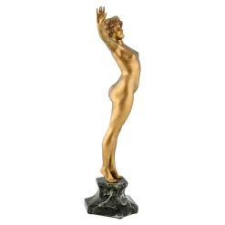 Paul Philippe, Art Deco Erwachende Skulptur, 1920, Bronze auf Marmorsockel