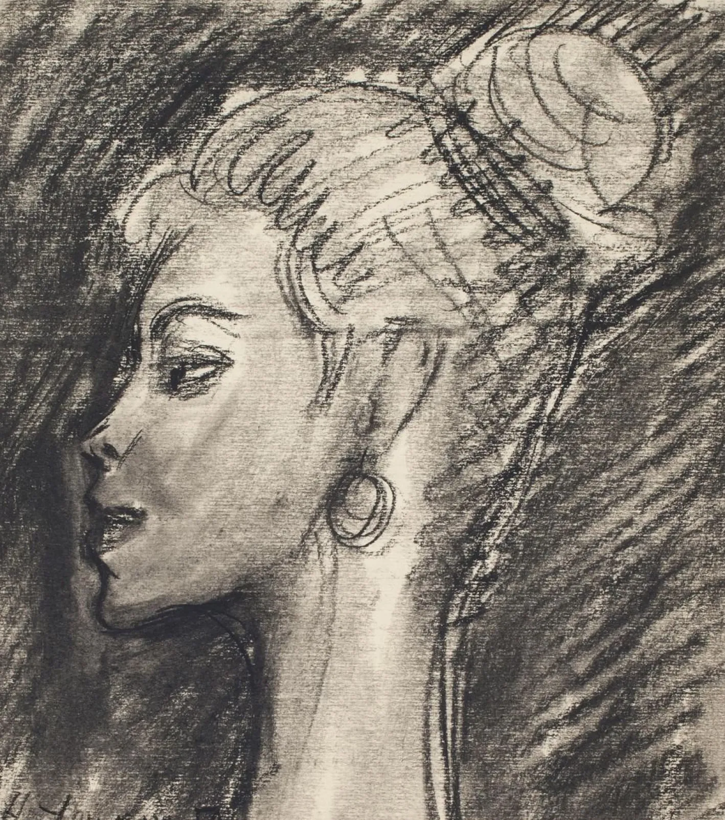 Portrait - Bleistift und Kohlezeichnung von H. Ynesse - 1950er 1950er