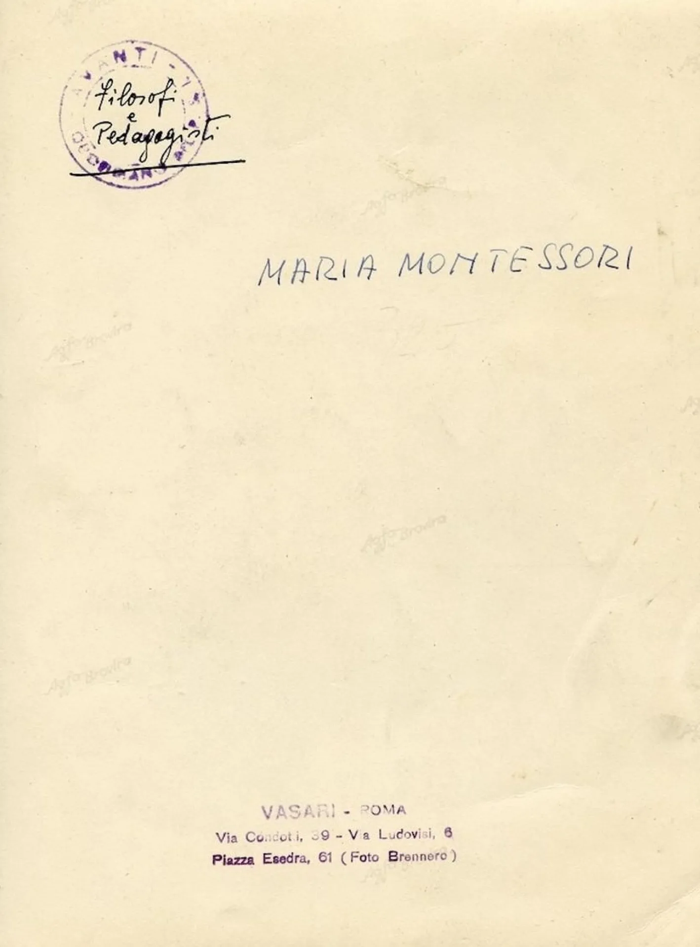 Porträt von Maria Montessori von Studio Vasari - Vintage s/w Foto - 1940er 1940er