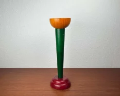 Postmoderner gelbgrüner roter Modell Monokel Kerzenhalter aus Holz von Ikea, 1980er