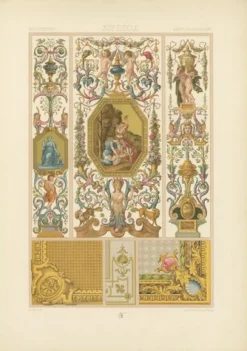 Racinet, Renaissance Dekorative Tafel, 1873, Chromolithographien, 3er Set
