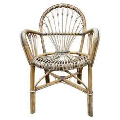 Rattan Sessel & Tisch, 1960er, 3er Set