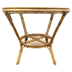 Rattan Sessel & Tisch, 1960er, 3er Set