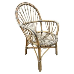 Rattan Sessel & Tisch, 1960er, 3er Set