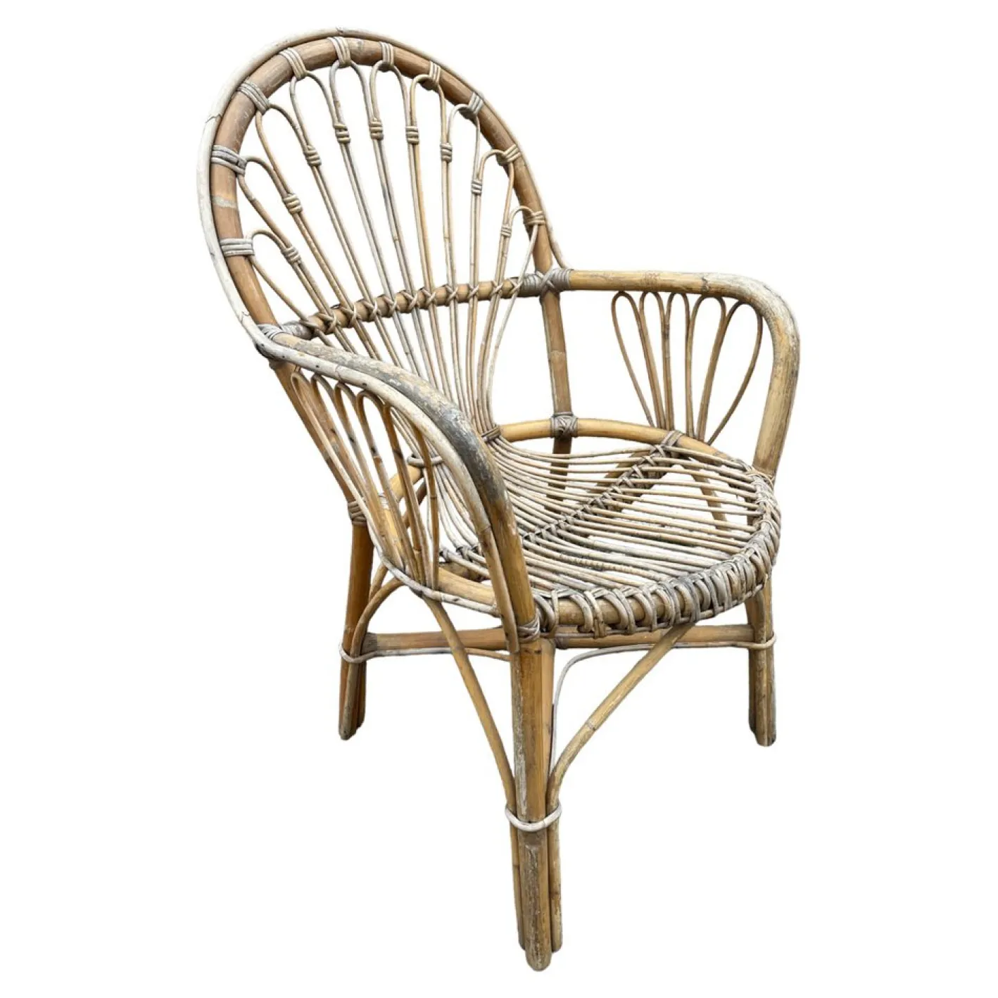 Rattan Sessel & Tisch, 1960er, 3er Set