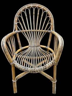 Rattan Sessel & Tisch, 1960er, 3er Set